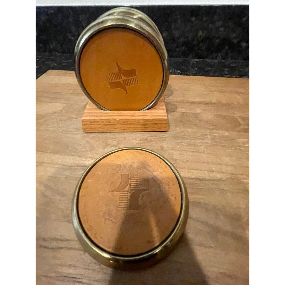 Leather coaster set with holder